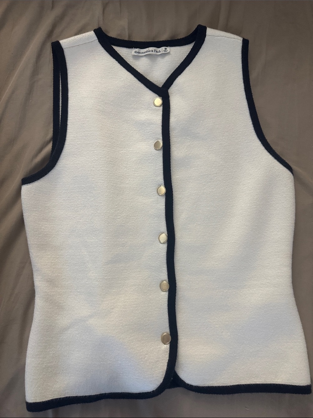 Abercrombie & Fitch White Vest with Navy Trim and Gold Buttons